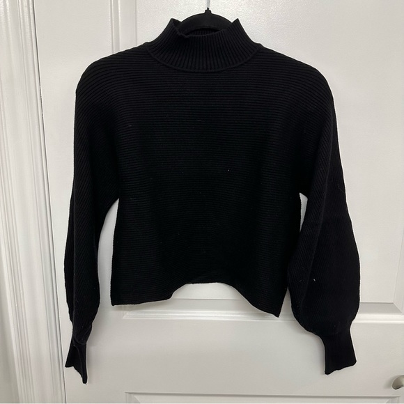 ZARA Ribbed Cropped Turtleneck Sweater Black - Picture 1 of 4